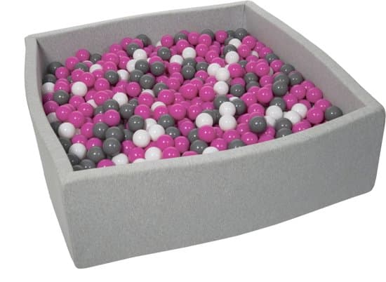 Kuglegrav - solid boldbassin - 120x120 cm - 1200 bolde Ø 7 cm - hvid, pink, grå.