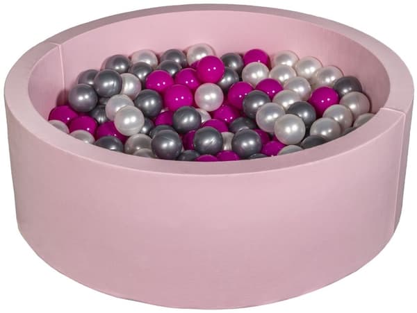 Kuglegrav - 200 bolde - pink - rund - 90x30 cm kuglebassin - perlemor, pink, sølvkugler