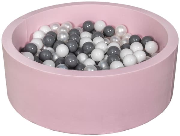 Kuglegrav - 200 bolde - pink - rund - 90x30 cm boldbassin - hvid, perlemor, grå bolde