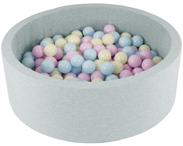 Kuglegrav - 150 bolde - runde - 90x30 cm boldbassin - pink, blå, gule (pastel) bolde