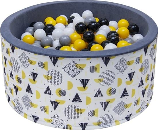 Boldpit - solid boldbad - 90 x 40 cm - 200 bolde Ø 7 cm - gul, hvid, grå og sort