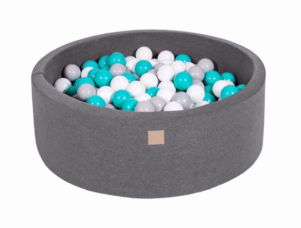 MeowBaby® Komplett set med Bollhav 90x30cm med 200 Bollar 7cm certifierade, Bomull, Mörkgrå