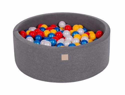 MeowBaby® Komplett set med Bollhav 90x30cm med 200 Bollar 7cm certifierade, Bomull, Mörkgrå Röd/Gul/Vit pärla/Blå pärla