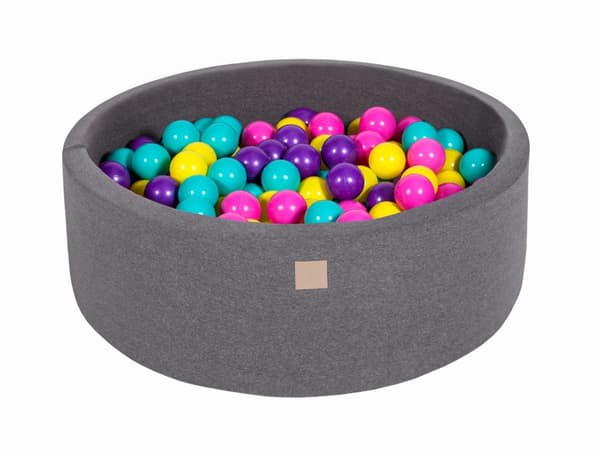 MeowBaby® Komplett set med Bollhav 90x30cm med 200 Bollar 7cm certifierade, Bomull, Mörkgrå