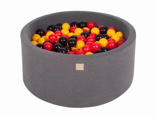 MeowBaby® Komplett set med Bollhav 90x40cm med 300 Balls 7cm certifierad, Bomull, Mörkgrå Gul/Röd/Svart