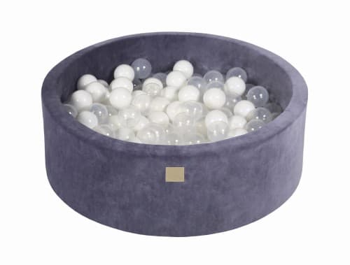MeowBaby® Komplett set med Bollhav 90x30cm med 200 Bollar 7cm certifierade, sammet, Blå-Grå Vit/Genomskinlig