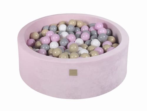 MeowBaby® Komplett set med Bollhav 90x30cm med 200 Bollar 7cm certifierade, sammet, Pastellrosa Pastellrosa/Grå/Vit/Beige
