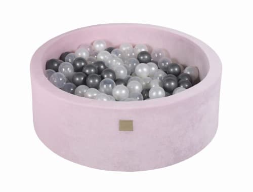 MeowBaby® Komplett set med Bollhav 90x30cm med 200 Bollar 7cm certifierade, sammet, Pastellrosa Silver/Vit pärla/Genomskinlig