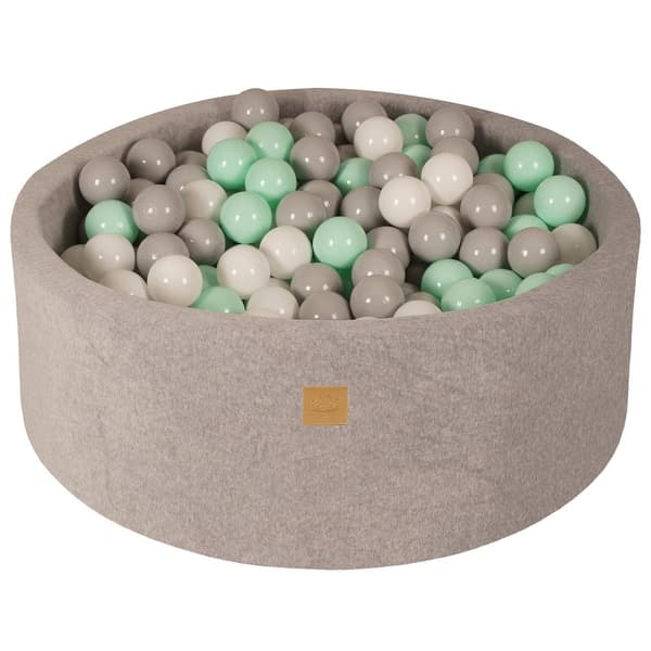 MeowBaby® Komplett set med Bollhav 90x30cm med 200 Bollar 7cm certifierade, sammet, Ljusgrå Vit/grå/Mynta