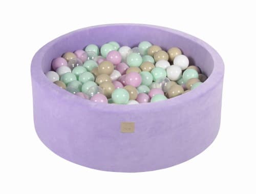 MeowBaby® Komplett set med Bollhav 90x30cm med 200 Bollar 7cm certifierade, sammet, Lila Pastellrosa/Mynta/Beige/Vit/Genomskinlig