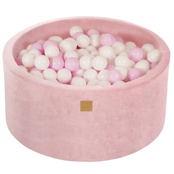 MeowBaby® Komplett set med Bollhav 90x40cm med 300 Bollar 7cm certifierade, sammet, Pastellrosa Vit/Pastellrosa