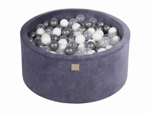 MeowBaby® Komplett set med Bollhav 90x40cm med 300 Bollar 7cm certifierade, sammet, Blå-Grå Silver/Vit/Genomskinlig