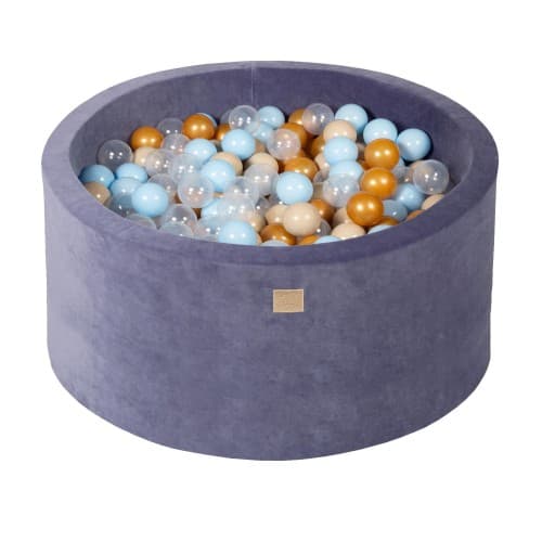 MeowBaby® Komplett set med Bollhav 90x40cm med 300 Bollar 7cm certifierade, sammet, Blå-Grå