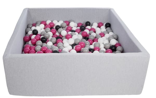 Fyrkantig bollhav 120x120 cm med 600 bollar i svart, vit, lila & grå