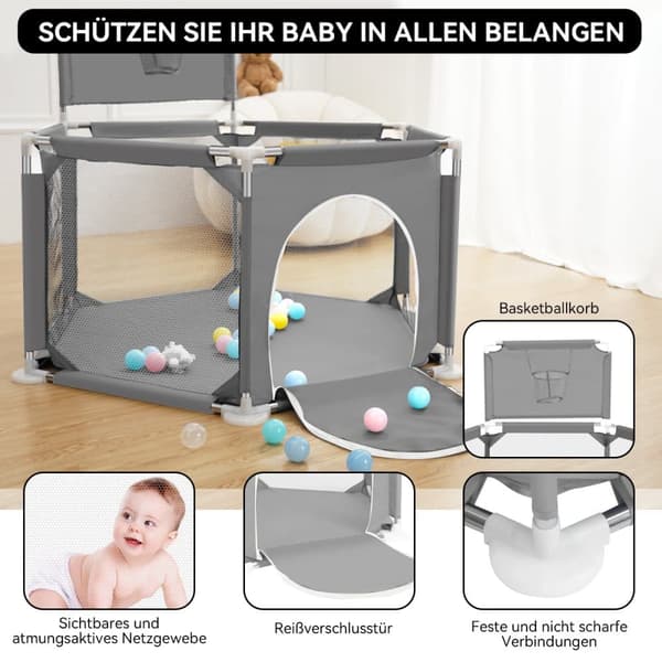 Baby lekhage bollgrop med Gate Kid Activity Center lekområde, grå