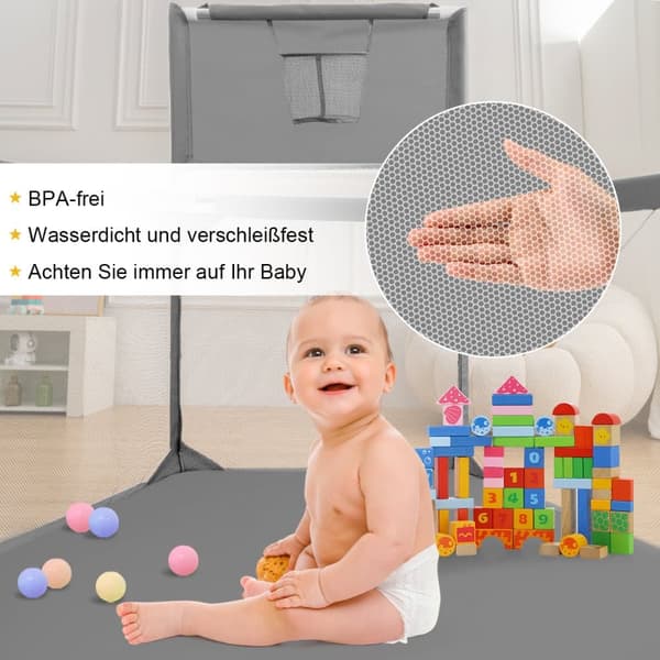 Baby lekhage bollgrop med Gate Kid Activity Center lekområde, grå