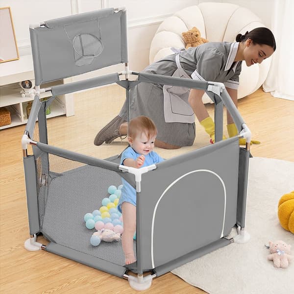 Baby lekhage bollgrop med Gate Kid Activity Center lekområde, grå