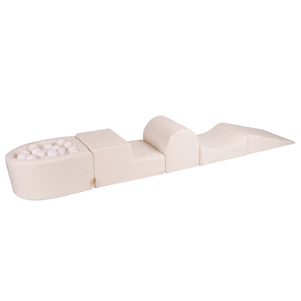 MeowBaby® Skum Klatreblok til Småbørn BOUCLE Hvid 4 elementer med kuglebræt 57x45x30cm