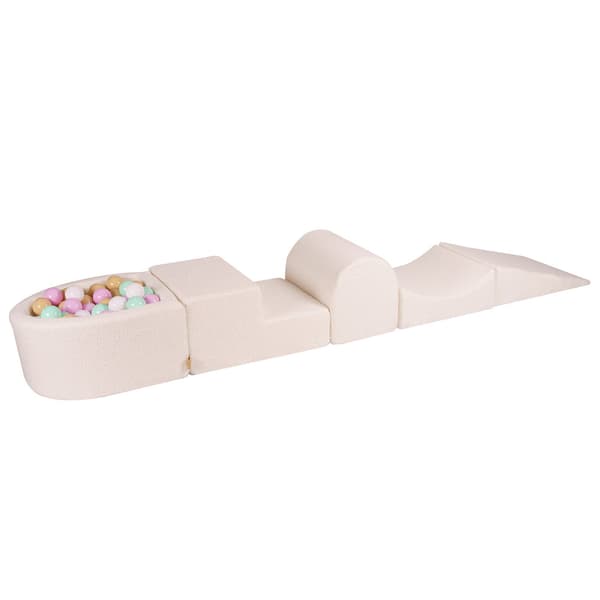 MeowBaby® Skum Klatreblok til Småbørn BOUCLE Hvid 4 elementer med kuglebræt 57x45x30cm