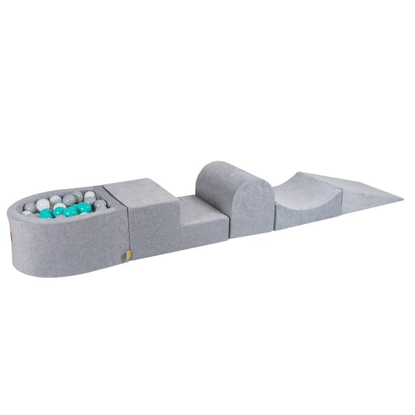 MeowBaby® Skum Klatreblok til Småbørn Lysegrå 4 elementer med Kugleplanke 57x45x30cm Hvid/Grå/Turkis