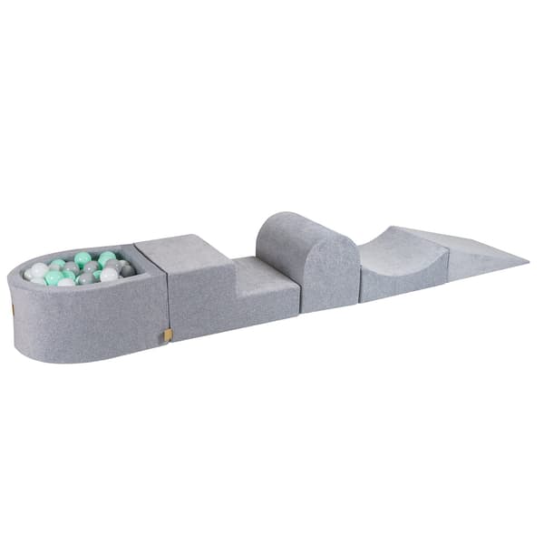 MeowBaby® Klätterblock i skum för småbarn  Ljusgrå 4 element med bollplank 57x45x30cm Vit/grå/Mynta