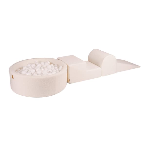 MeowBaby® Skum Klatreblok til Småbørn Boucle Hvid 3 elementer med Kuglegrav 90x30cm Hvid