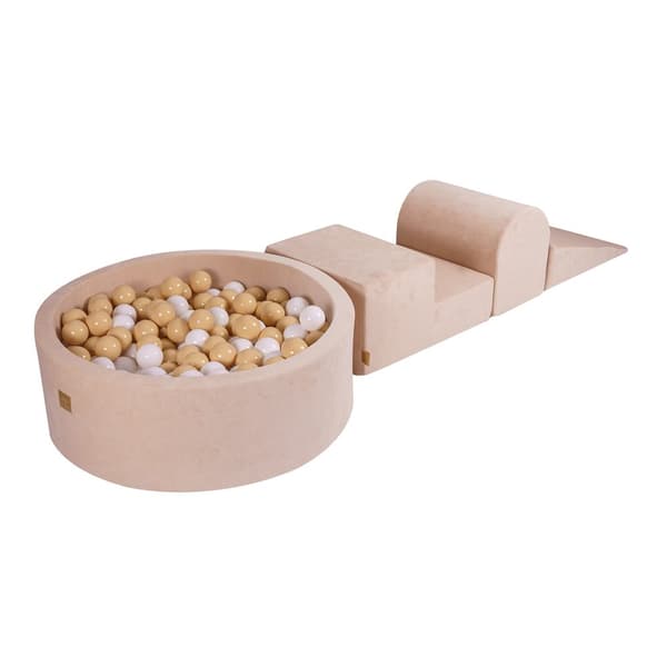 MeowBaby® Skum Klatreblok til Småbørn Ecru 3 Elementer med Kuglegrav 90x30cm