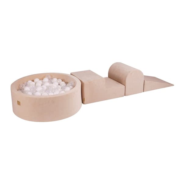 MeowBaby® Skum Klatreblok til Småbørn Ecru 3 Elementer med Kuglegrav 90x30cm Hvid/gennemsigtig