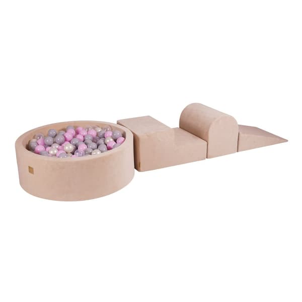 MeowBaby® Skum Klatreblok til Småbørn Ecru 3 Elementer med Kuglegrav 90x30cm