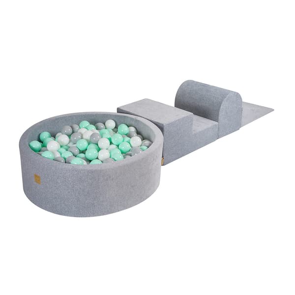 MeowBaby® Skum Klatreblok til Småbørn Lysegrå 3 elementer med kuglegrav 90x30cm