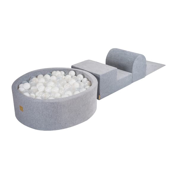 MeowBaby® Skum Klatreblok til Småbørn Lysegrå 3 elementer med kuglegrav 90x30cm