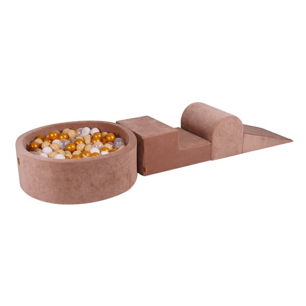 MeowBaby® Klätterblock i skum för småbarn Beige 3 element med bollhav 90x30cm Guld/Beige/Vit/Transparent