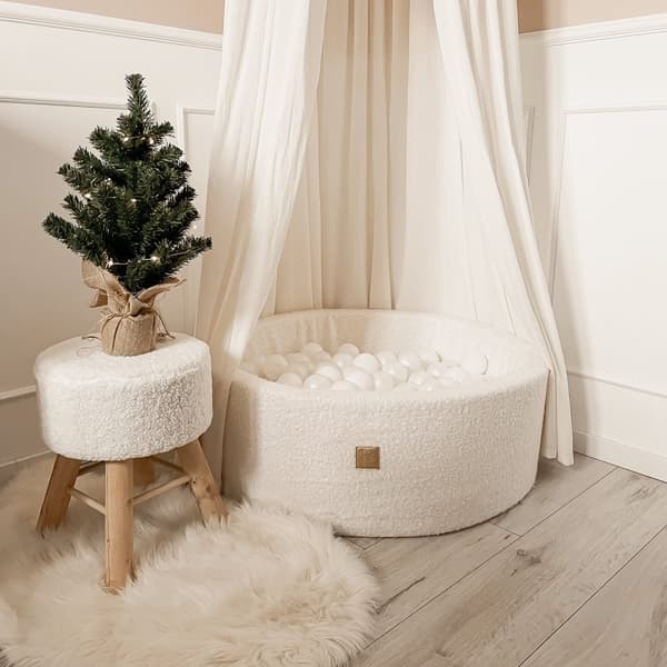 MeowBaby® Komplet Sæt Boldgrav 90x40cm med 300 Bolde 7cm certificeret, boucle, hvid
