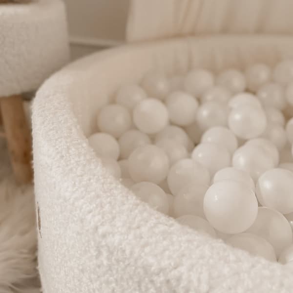 MeowBaby® Komplet Sæt Boldgrav 90x40cm med 300 Bolde 7cm certificeret, boucle, hvid