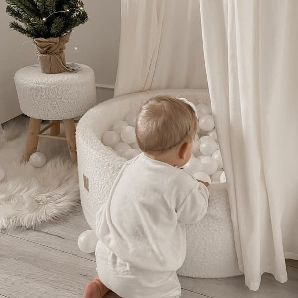 MeowBaby® Komplet Sæt Boldgrav 90x40cm med 300 Bolde 7cm certificeret, boucle, hvid