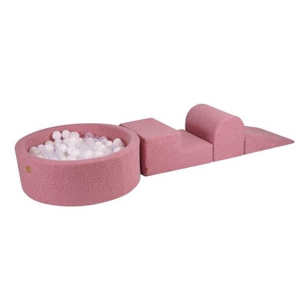 MeowBaby® Skum Klatreblok til Småbørn Boucle Pink 3 elementer med kuglegrav 90x30cm Hvid/gennemsigtig