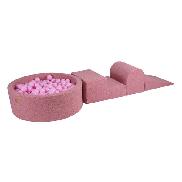 MeowBaby® Skum Klatreblok til Småbørn Boucle Pink 3 elementer med kuglegrav 90x30cm
