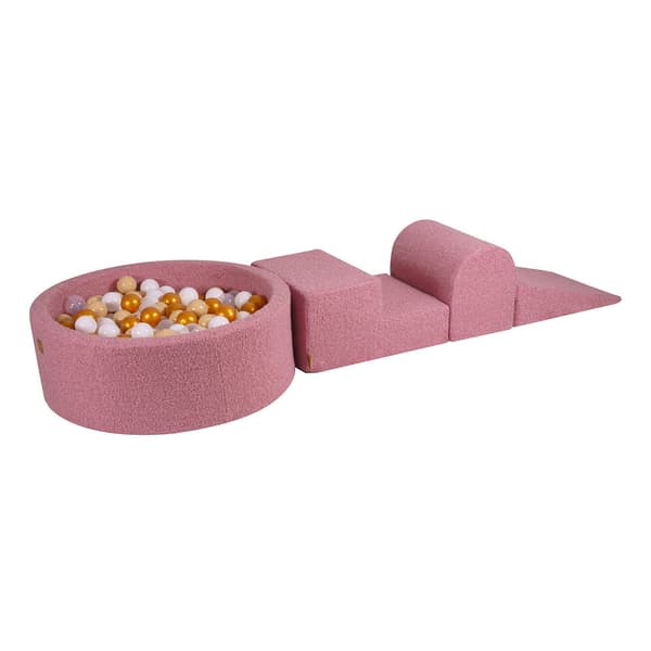 MeowBaby® Skum Klatreblok til Småbørn Boucle Pink 3 elementer med kuglegrav 90x30cm