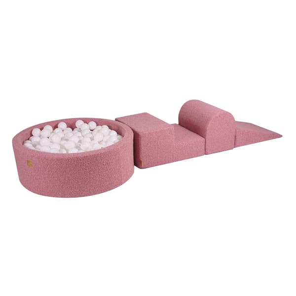 MeowBaby® Skum Klatreblok til Småbørn Boucle Pink 3 elementer med kuglegrav 90x30cm