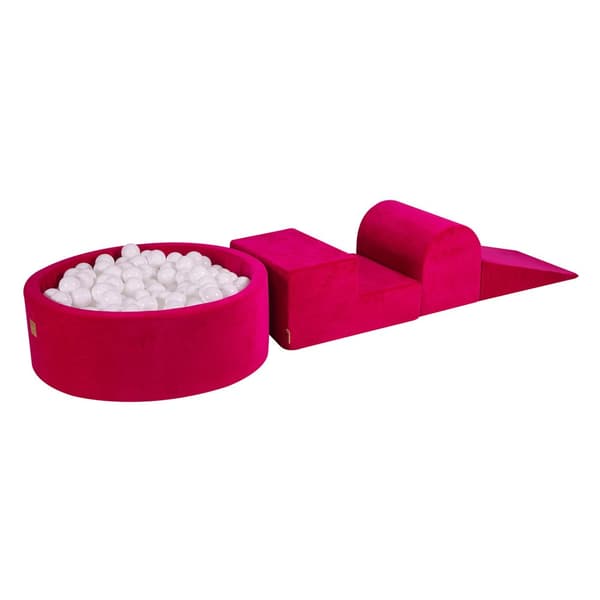 MeowBaby® Skum Klatreblok til Småbørn Magenta 3 Elementer med Kuglegrav 90x30cm Hvid