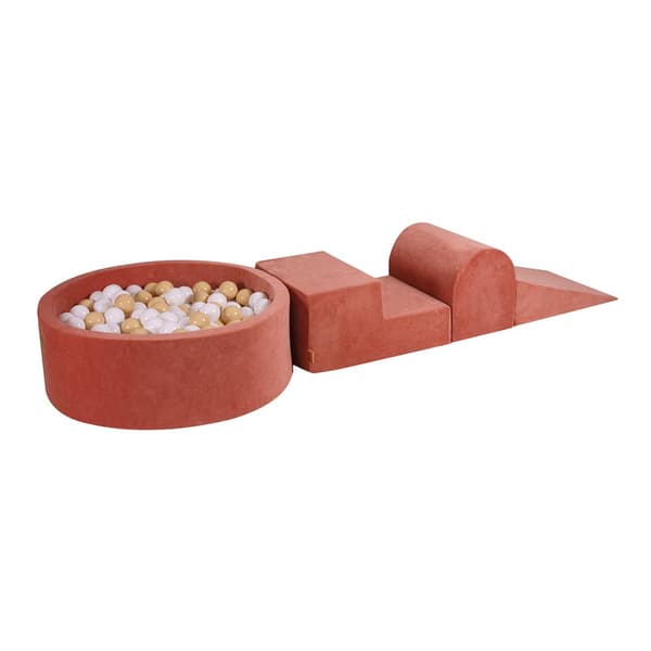 MeowBaby® Klätterblock i skum för småbarn Marsala röd 3 element med bollhav 90x30cm Vit/Beige