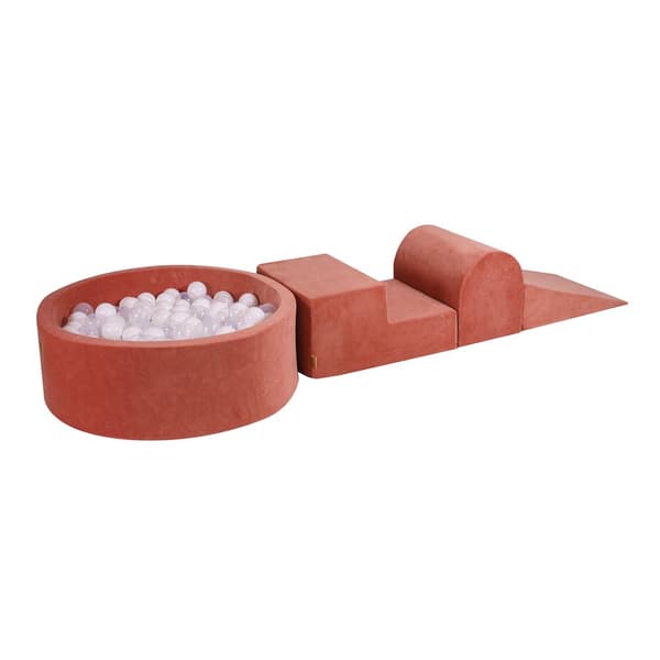 MeowBaby® Skum Klatreblok til Småbørn Marsala Rød 3 elementer med Kuglegrav 90x30cm