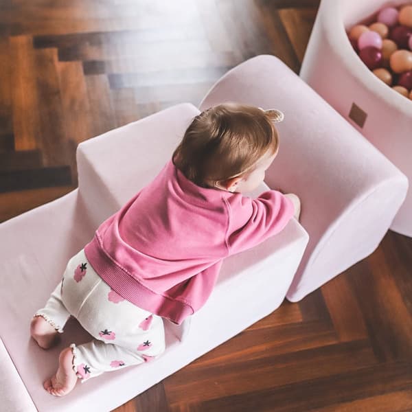 MeowBaby® Klätterblock i skum för småbarn Puderrosa 3 element med bollhav 90x30cm