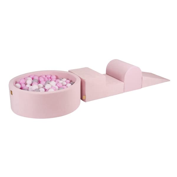 MeowBaby® Klätterblock i skum för småbarn Puderrosa 3 element med bollhav 90x30cm Vit/grå/Pastellrosa