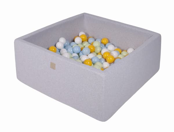 MeowBaby® Bollhav med Baliv för Barn Kvadratisk Poolspel 90 x 90 x 40 cm/300 bollar 7 cm Ljusgrå Vit/Gul/Ljusgrön/Ljusblå