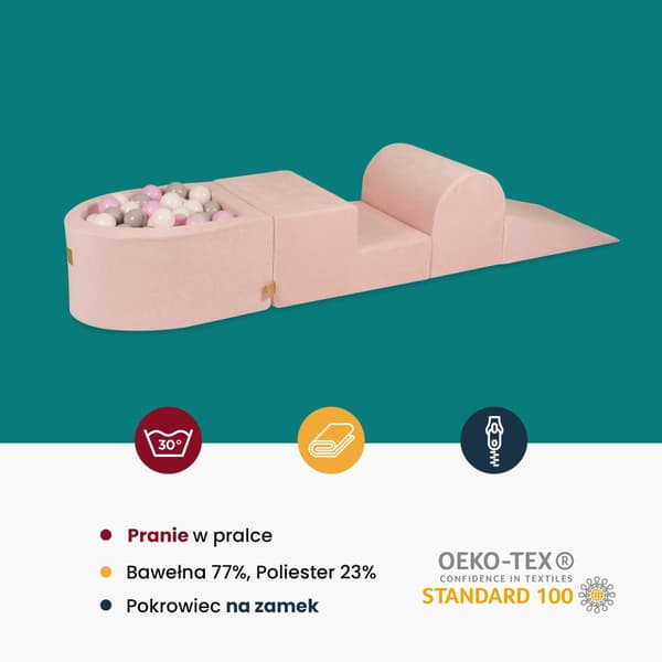 MeowBaby® Klätterblock i skum för småbarn BOUCLE Rosa 4 element med bollplank 57x45x30cm