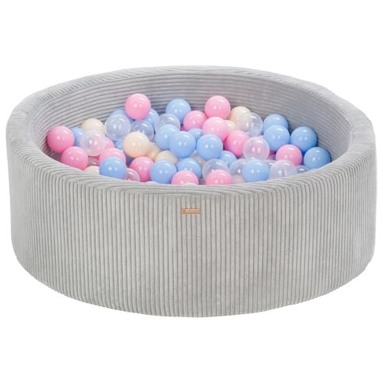 Ball Sea - 300 Bolde - Cordu Roy 90 Cm Grå/Hvid - Bolde Baby Blå/Lys Pink/Cappuccino