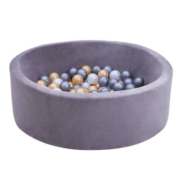 SUNNY Boaz - Velvet Pool Grey 160 bollar | Bollpool för barn från 2 år | Bollpool PE 100% BPA-fri | Bollpool 30cm x 90cm