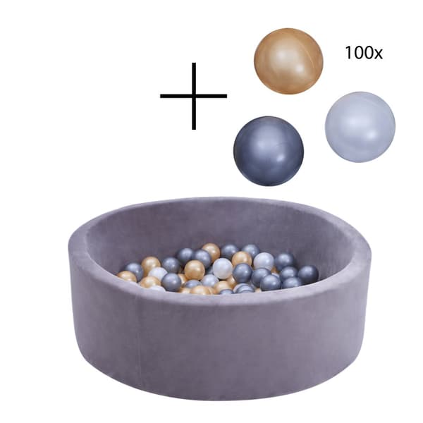 SUNNY Boaz - Velvet Pool Grey 260 bollar | Bollpool för barn från 2 år | Bollpool PE 100 % BPA-fri | Bollpool 30cm x 90cm