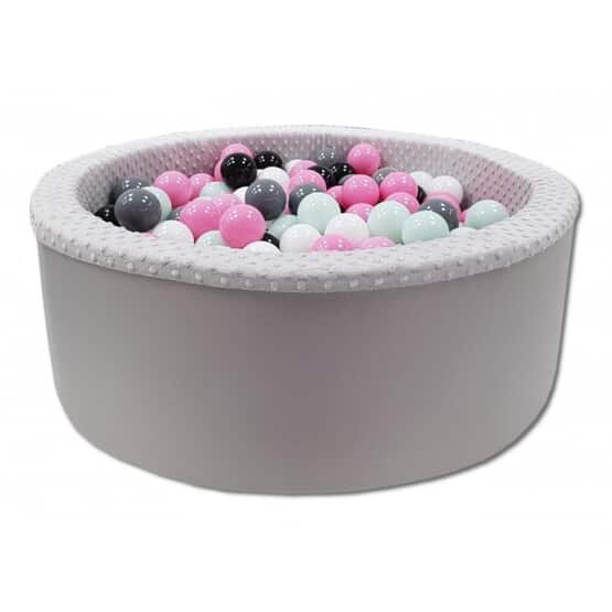 Kuglegrav med 200 bolde - lyserød, hvid, grå og sort - 90 cm diameter - grå